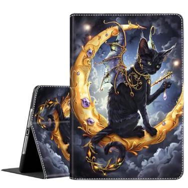 Imagem de Capa para Samsung Galaxy Tab S10 FE Plus 5G, capa protetora durável à prova de choque para tablet Samsung Galaxy Tab S10 FE+ 13,1 polegadas (SM-X620/SM-X626B) 2025, gato preto na lua