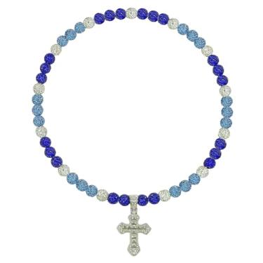 Imagem de Colar de beisebol masculino com pingente de cruz de 50 cm, coleção de gelo brilhante, para mulheres, strass e contas de argila, acessórios de beisebol, presentes para jogadores de times de beisebol