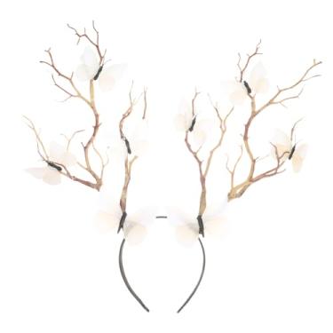 Imagem de TOYANDONA Faixa de Cabeça Com Chifres de da Floresta - Faixa de Cabeça Com Chifres de Rena E Flores Brancas - Acessórios para de para Mulheres Adultas, Halloween, Cosplay, Festa