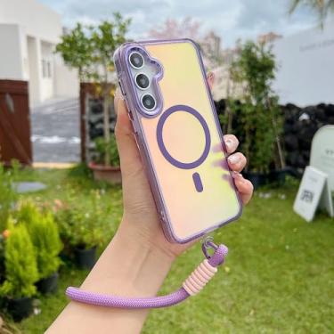 Imagem de Capa de celular com alça de pulso Gradient Dazzle para Samsung Galaxy 25 Edge 24 S23 Ultra Plus A56 A36 A26 A16, capa de carregamento sem fio, roxa, para A54