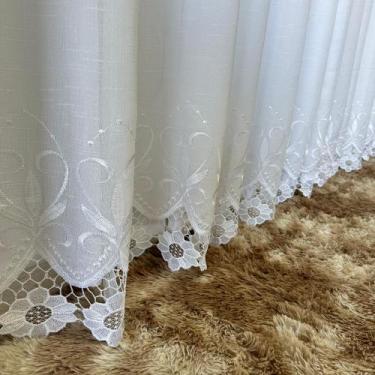 Imagem de Cortina Voil Linho Bordado Gripir Com Forro Leve Microfibra Luxo Forra