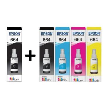Imagem de Kit com 5 refil epson 664 original (2 pretos e 1 de cada colorido) 70m