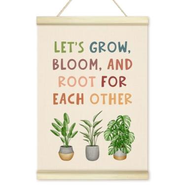 Imagem de LWBEO Moldura de cabide de pôster verde Positive Affirmations, impressão de arte em tela de madeira com planta vegetal para sala de aula, natureza, educação, arte de parede positiva para quarto de