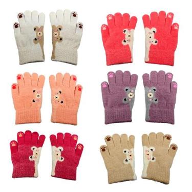 Imagem de Kit 6 pares Luva infantil Menina Bichinho Quente de Frio inverno para 