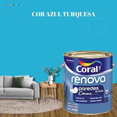 Imagem de Tinta Para Parede Acrílica Coral Renova Cor Azul 3,2l Lavável Premium 