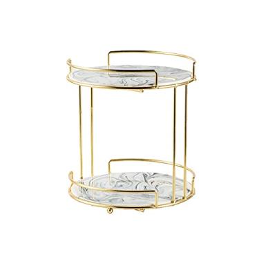 Imagem de Suporte de bolo de camada dupla para bolo mesa de sobremesa de cerâmica com suporte de metal suporte multiuso para exibição de cupcake bandeja de servir de confeitaria de casamento, prato de bolo