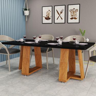 Imagem de Mesa Jantar 160x80 com Base Triângulo Para Sala de Estar E Cozinha 6 Lugares Tampo Com Vidro