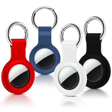 Imagem de Pacote com 4 porta-AirTags, capa de silicone ultraleve protetora compatível com localizadores de itens AirTag, GPS, com chaveiro antiperda para bolsas, chaves, coleira de gato e cachorro (4 cores)