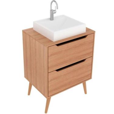 Imagem de Gabinete Para Banheiro 60 Cm 2 Gavetas Com Cuba Robin Amêndoa - TECNOM