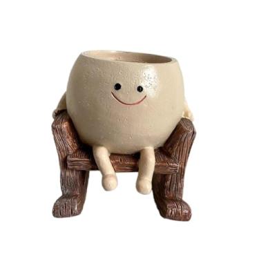 Imagem de WeiLaiKeQi Cadeira de balanço, vaso de flores, vaso de plantas multiuso, enfeite de mesa para sala de estar, mesa de pátio, presente de inauguração de casa, Castanho Claro