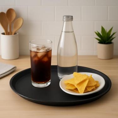 Imagem de Bandeja Redonda Antiderrapante 40cm Preta Garçom Buffet Profissional Anti Queda Restaurante Alta Aderência