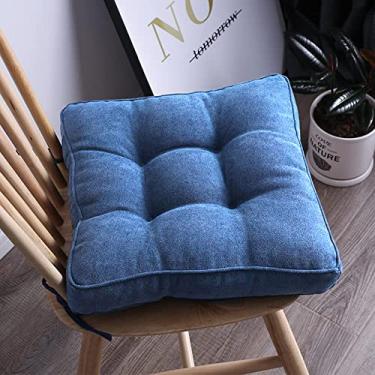 Imagem de vctops Almofada de cadeira quadrada almofada de assento com laços almofadas de cadeira macias de cor sólida almofada de veludo confortável para cozinha jantar cadeira de escritório crianças leitura (azul escuro, 40 cm x 40 cm)