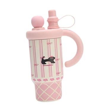 Imagem de Generic Copo térmico portátil de aço inoxidável com tampa de canudo de 800 ml à prova de vazamentos para carro, escritório, viagem, academia e acampamento, Gato Rosa