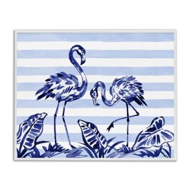 Imagem de Stupell Industries Indigo Brushstroke Flamingos White Framed Giclee Art, design por Paul Brent, 11 x 14