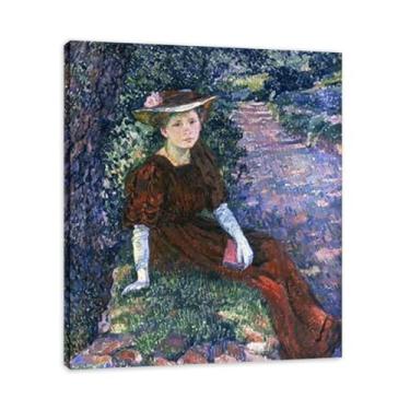 Imagem de Sentado de ladoThéo van Rysselberghe: Impressão em tela neoimpressionista belga chave 20 x 24 cm emoldurada