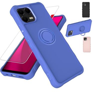 Imagem de jioeuinly Capa para celular T-Mobile Revvl 8 Pro compatível com Revvl 8 Pro [com protetor de tela de vidro temperado][ super proteção de 2 mm [suporte de anel] azul