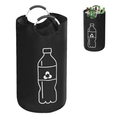 Imagem de Recipiente de coleta de garrafas de depósito de pano Oxford armazenamento de garrafa de alta capacidade de carga coletor de garrafas com alça de alumínio e base reforçada portátil para lata (preto