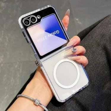 Imagem de Capa magnética transparente para Samsung Galaxy Z Flip6, capa à prova de choque (para Samsung Galaxy Z Flip6/branca)