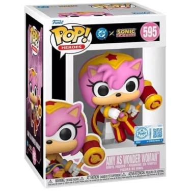 Imagem de Funko Pop! Heroes: Liga da Justiça e Sonic - Amy Rose/Mulher Maravilha Rosa Híbrida/WW - Sonic + DC Comics - Boneco de vinil colecionável