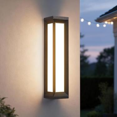 Imagem de PAKEDANDUN Luminárias externas, luz de varanda externa à prova d'água de 65 cm, luzes externas de LED 3000K para casa, arandela de parede externa longa, lâmpadas pretas cinza para varanda frontal