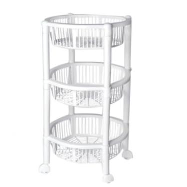 Imagem de Prateleira Organizadora Multiuso 3 Andares com Rodinhas – Fruteira Vertical de Plástico para Cozinha e Despensa (Branco)