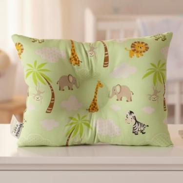 Imagem de Travesseiro Anatômico para Bebê, 27 x 37cm, Fibra Siliconada Hipoalergênica, 100% Algodão (Safari - Verde)