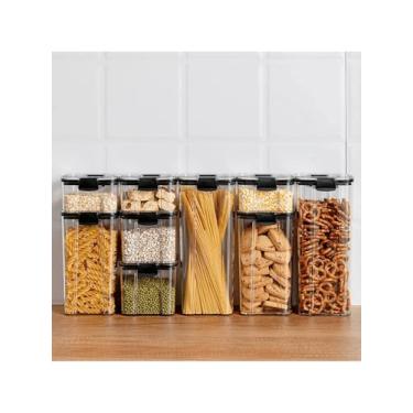 Imagem de Kit 8 Potes Herméticos C/Trava de Segurança Porta Mantimentos Empilháveis Super Resistente Prova de Vazamento Cozinha.