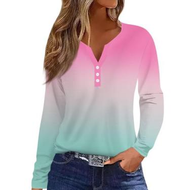 Imagem de Blusa feminina COTECRAM, manga comprida, decote em V, botão, caimento 