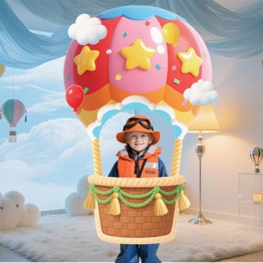 Imagem de WADORN Suporte para foto de balão de ar quente, moldura de selfie, faixa de festa, 12 x 15 m, pano de fundo colorido para fotos de ar quente para sala de aula, banner, suprimentos para pendurar para