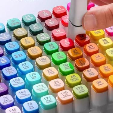 Imagem de KIT Marcadores de Ponta Dupla 24/36/48/60/80 Cores – Caixa Premium, Tampa Numerada, Multifunção para Arte e Desenho (48 cores)