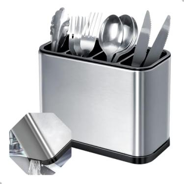 Imagem de Escorredor de Talheres em Aço Inox, Organizador para Cozinha com Sistema de Drenagem, 18 x 13 x 9 cm