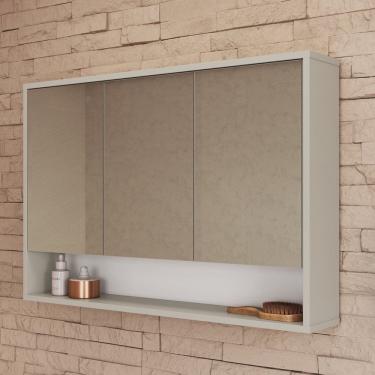 Imagem de Armário Espelheira de Banheiro 90cm com 3 Portas e 1 Nicho Bari Arenas