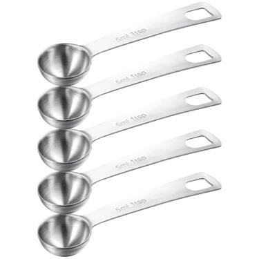 Imagem de 5 colheres de medição colher de sopa de medição 1/3 colher de sopa (1 colher de chá | 5 ml | 1/170.1 g) colheres de medição de aço inoxidável para colher de cozinha (prata)