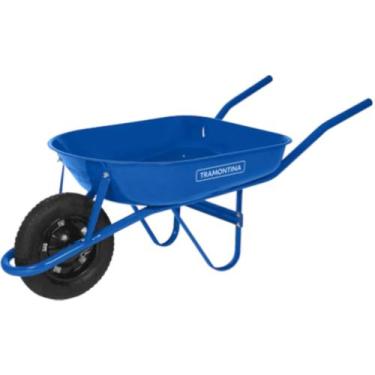 Imagem de Carrinho de Mão com Caçamba Metálica Azul de 50 Litros, Braço Metálico