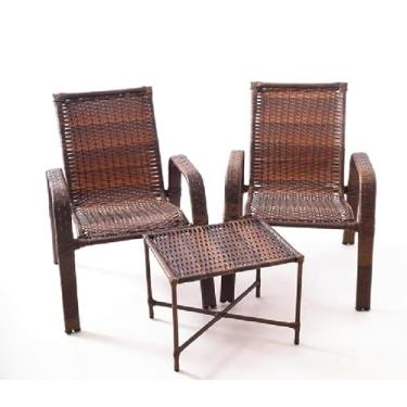 Imagem de Conjunto de Área em Vime, 2 Cadeiras e Mesa de Centro em Junco, Marrom, Móveis para Varanda e Jardim