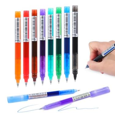 Imagem de RIANCY Canetas coloridas de ponta fina, 8 cores, canetas esferográficas de gel de 0,5 mm, cores sortidas, canetas de tinta líquida, sem mancha, escrita colorida vibrante para diário, anotações