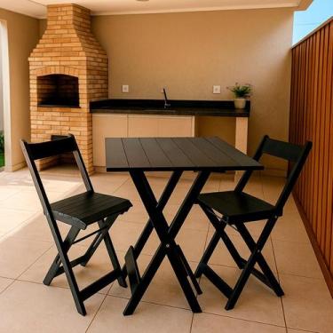 Imagem de Kit com 2 Banquetas Bistrô Dobrável de Madeira Ismalu, Preto