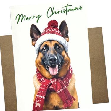 Imagem de Cartão festivo de Natal de pastor alemão, cartão comemorativo de 13 x 17 cm, papel branco grosso, dentro em branco com envelope Kraft, feito nos EUA para cartões de Natal de pastor alemão - 1339