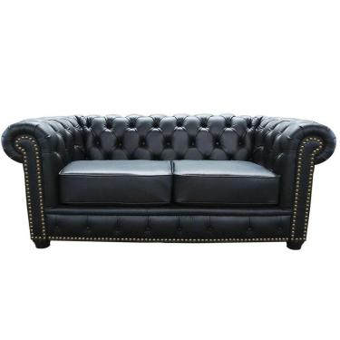 Imagem de Sofá 2 Lugares com Pés Madeira Couro Preto Gran Belo