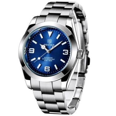 Imagem de Relógio De Pulso Mecânico Em Aço Inoxidavel Design Esportivo Impermeável Azul