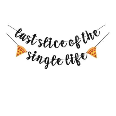 Imagem de SUBOOCA Faixa Last Slice Of The Single Life, Pizza Bachelorette | Chá de panela | Casamento | Artigos para festa de noivado, guirlandas de sinalização penduradas para festa de pizza com glitter preto