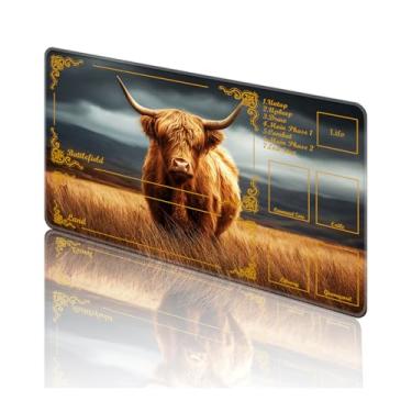 Imagem de TOEMZTFT Tapete de brinquedo para MTG, com bolsas de armazenamento grátis, tapete de jogo 61 x 35,5 cm, TCG e tapete de jogo de tabuleiro para cartas, tapetes de mesa de mousepad, vaca Highland