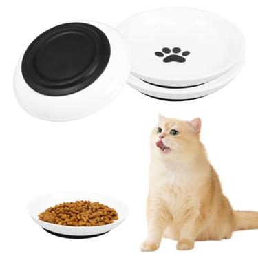 Imagem de Conjunto de tigelas de comida de gato, 2/4 peças, pratos de cerâmica para gatos com base de silicone antiderrapante, tigelas largas e rasas para gatos para alimentos úmidos/secos (garra de gato)