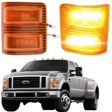 Imagem de HAHLOMEI Luzes espelhadas de sinal, lâmpada de marcador lateral de lente âmbar compatível com Ford F250 F350 F450 F550 2008-2016 Super Duty para caminhonete, substituição de luz de seta de LED âmbar