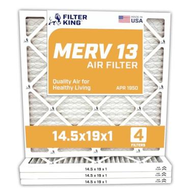 Imagem de Filter King Filtro de ar de 14,5 x 19 x 1 | Pacote com 4 | Filtros de forno A/C plissados MERV 13 HVAC | Feito nos EUA | Tamanho real: 14,5 x 19 x 1,90 cm