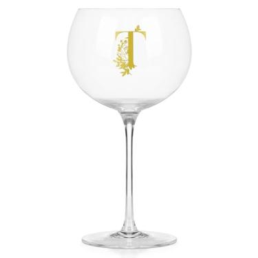 Imagem de Onebttl Taças de vinho personalizadas com haste, presentes de vinho fofos para mulheres, presentes com monograma para amantes de vinho em aniversários de Natal, com inicial T