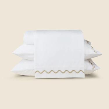 Imagem de Jogo de Cama Lines Microfibra Branco com Bordado Marrom - ACASA, Casal