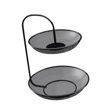 Imagem de YWJLQH Cesta de frutas e legumes em arame metálico antiderrapante com 2 camadas para, ideal para pães, vegetais e lanches na cozinha, Preto