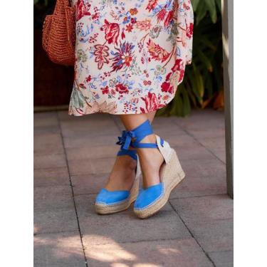 Imagem de Sandália Anabela Alta Romero Camurça Azul - Alhamas, Azul, 37