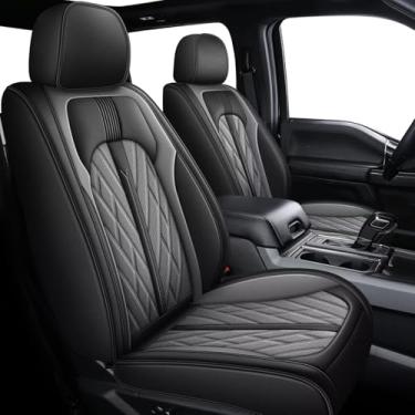 Imagem de TTX LIGHTING 2 capas de assento dianteiras adequadas para Ford F150 2009-2025 e F250 F350 F450 2017-2025 capas de assento de couro à prova d'água para caminhões (2 peças frontais, preto e cinza)
